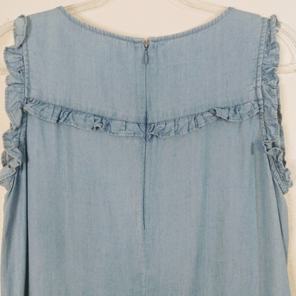 Hope & Harlow Chambray Tencel flowy sleeveless sheath Dress with ruffles size 12 - Picture 6 of 8